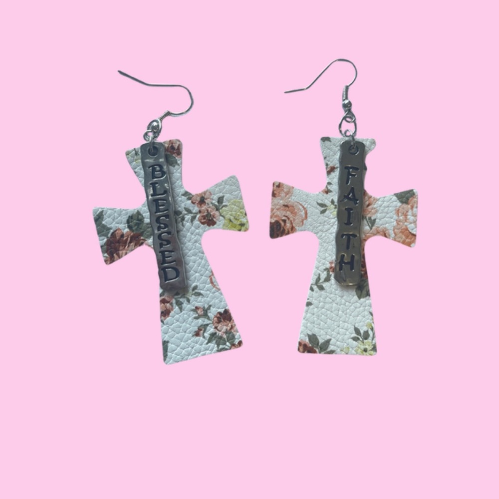 Blessed and Faith Cross Earrings